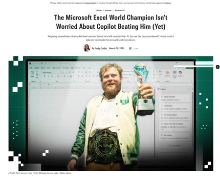 Excel 世界冠军迈克尔・贾曼叫板微软 Copilot:它目前还不能取代我