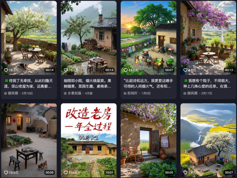 用AI免费制作爆款治愈乡村小屋小院怀旧视频，条条爆款