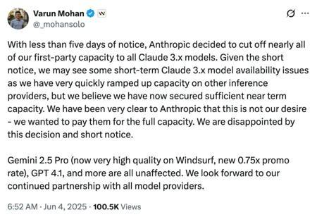 天塌了，Claude 全面断供Windsurf！CEO喊冤控诉也挡不住开发者退订，祸起OpenAI收购？