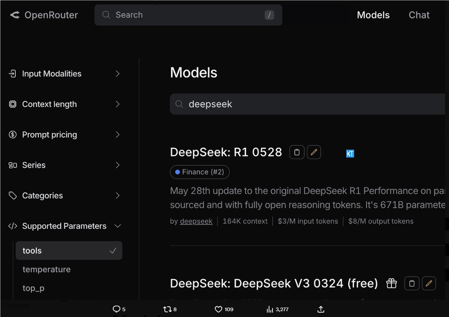 DeepSeek R1- 0528 在OpenRouter支持本地工具调用