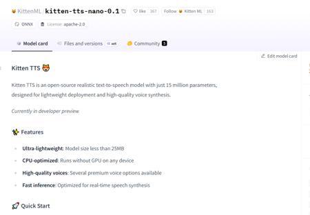 超小的TTS模型 Kitten TTS:参数量仅为 1500 万