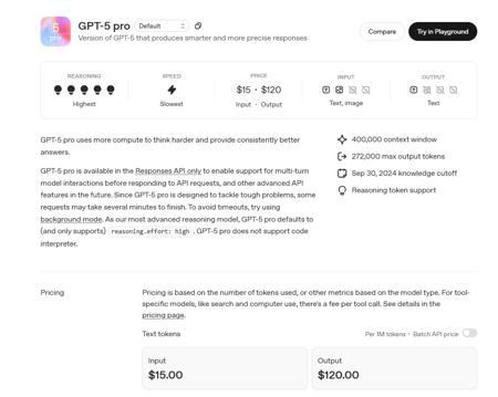 OpenAI 发布全新 GPT-5 Pro API